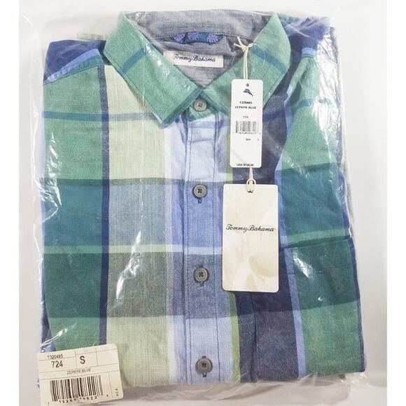 NWT Tommy Bahama Men's Designer Brand Heredia Plaid Sport Shirt Blue Small - Picture 5 of 5